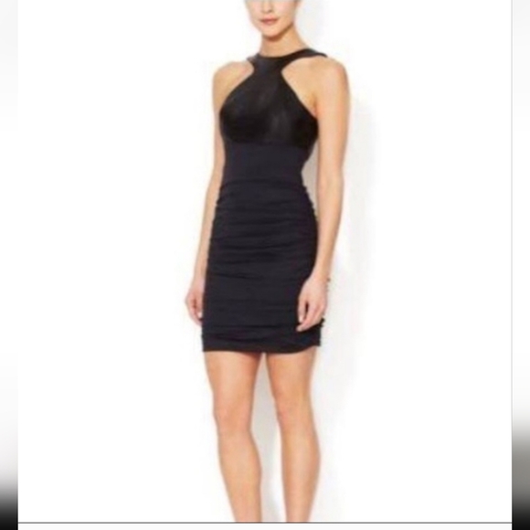 LA PINA by DAVID HELVANI mini bodycon dress, full zipper, leather top in size M - Picture 2 of 10